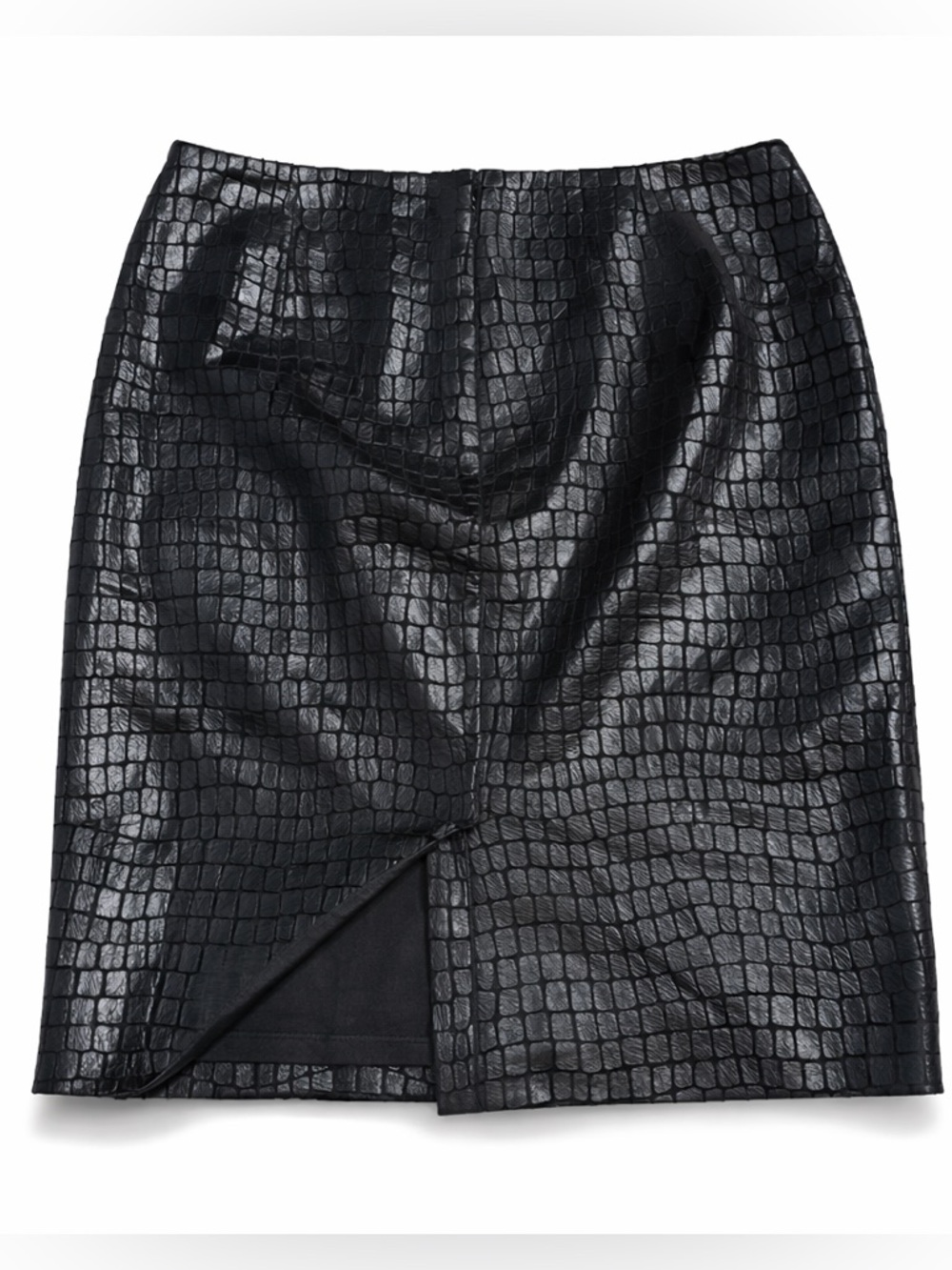 Anne Klein Croc Embossed Black Mini Skirt Faux Leather Y2K Edgy Sleek Size 6